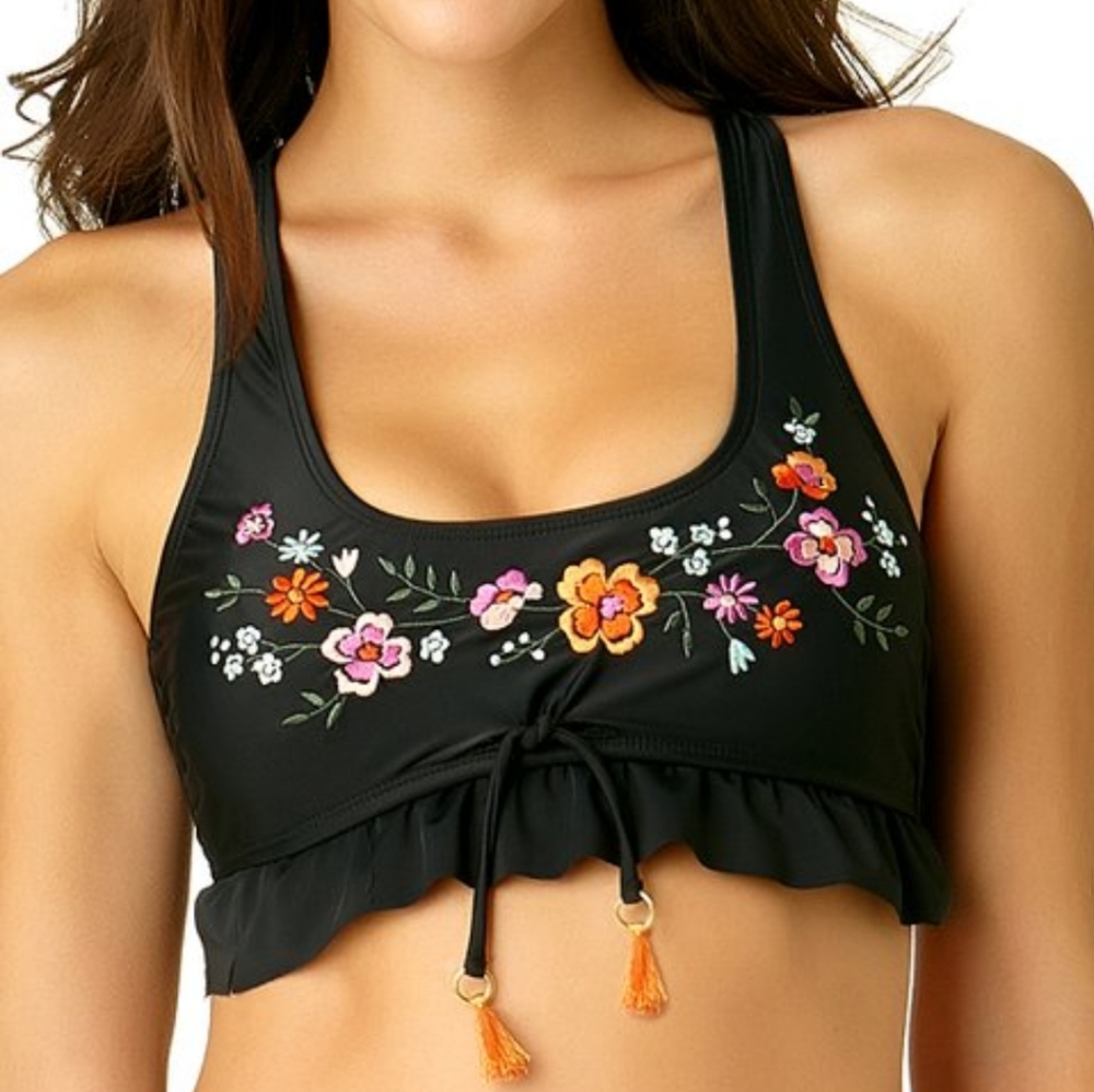 California Black Embroidery Bikini Top XL